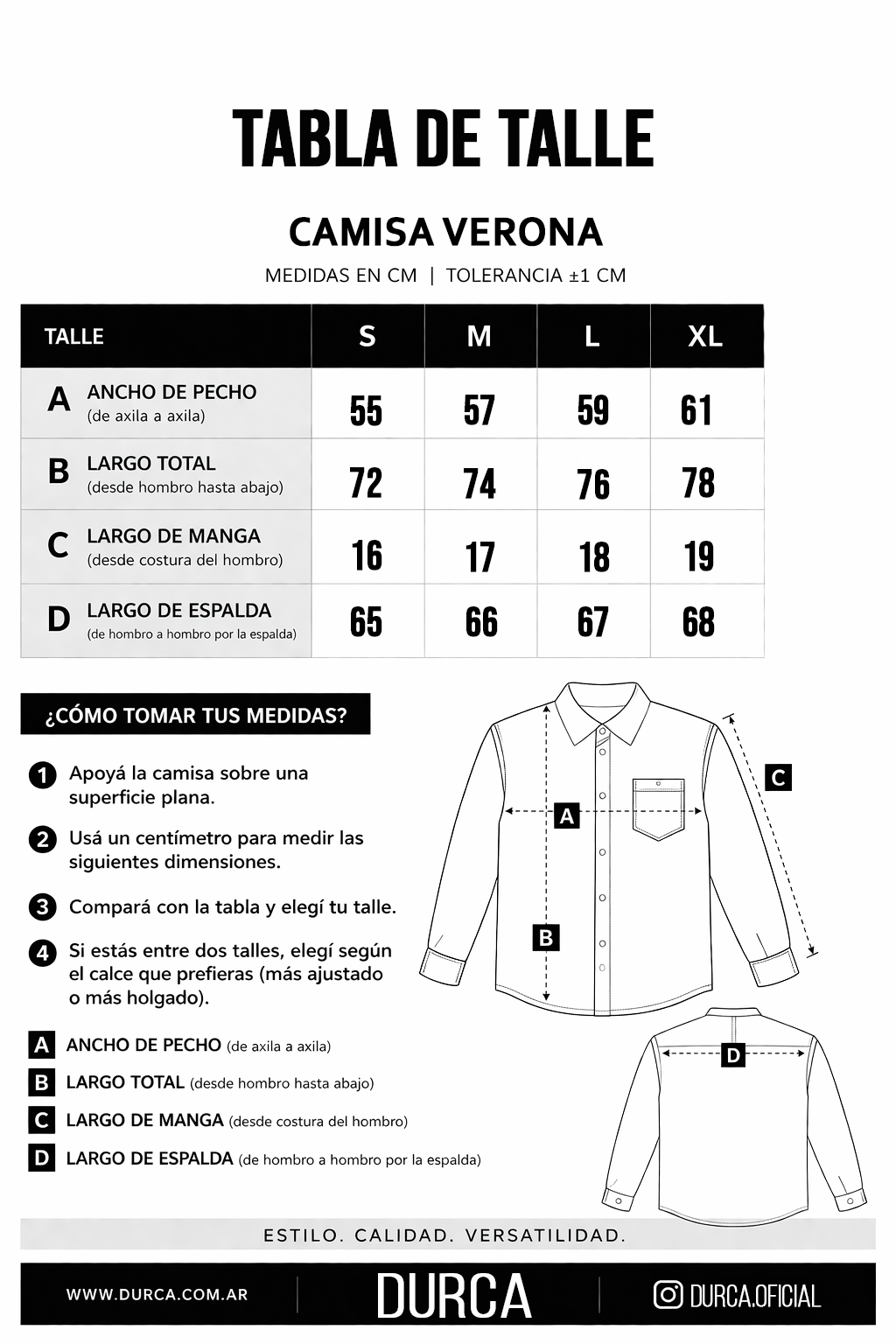 Tabla de talle verona